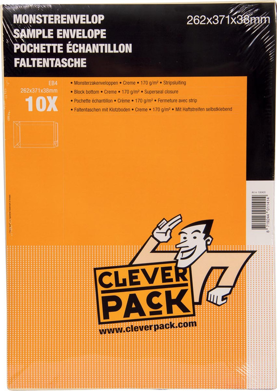 Monsterenvelop Cleverpack 262x371x38mm met strip crème (10)