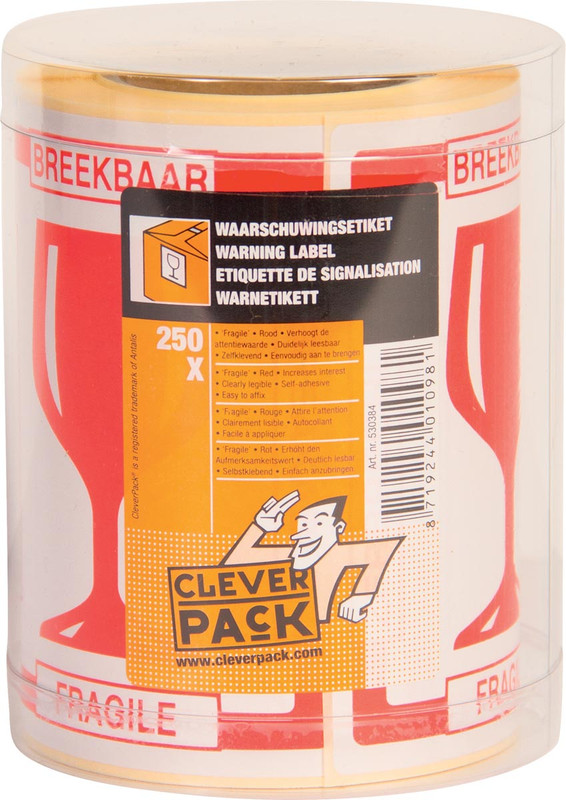 Etiketten Cleverpack Breekbaar op rol (250)