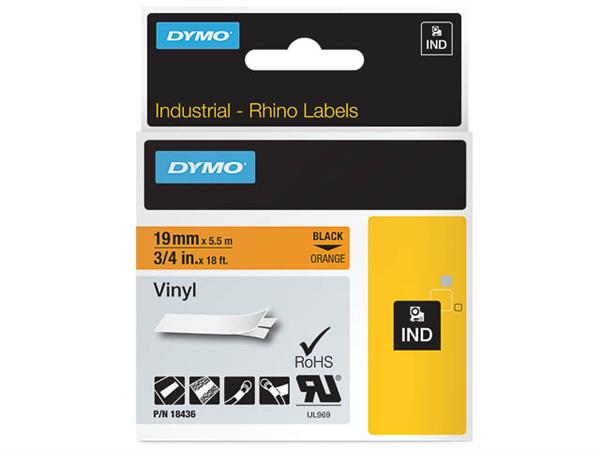 Dymo Rhino tape vinyl 19mmx5,5m zwart/oranje (18436)