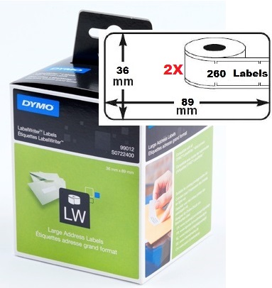 Dymo LW etiket adres groot 89x36mm wit (2x260) (99012)