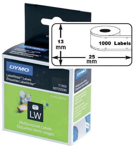 Dymo LW etiket multif. 13x25mm afneembaar wit (1000) (11353)