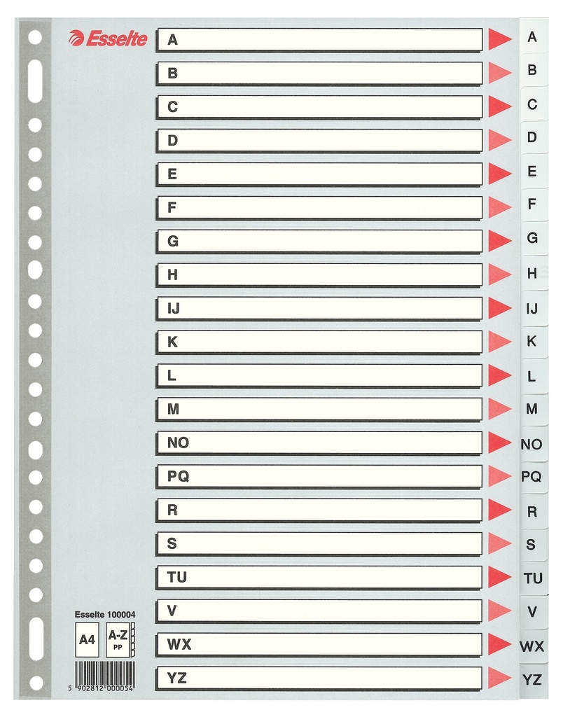 Tabbladen Esselte PP A4 A-Z 23-gaats grijs