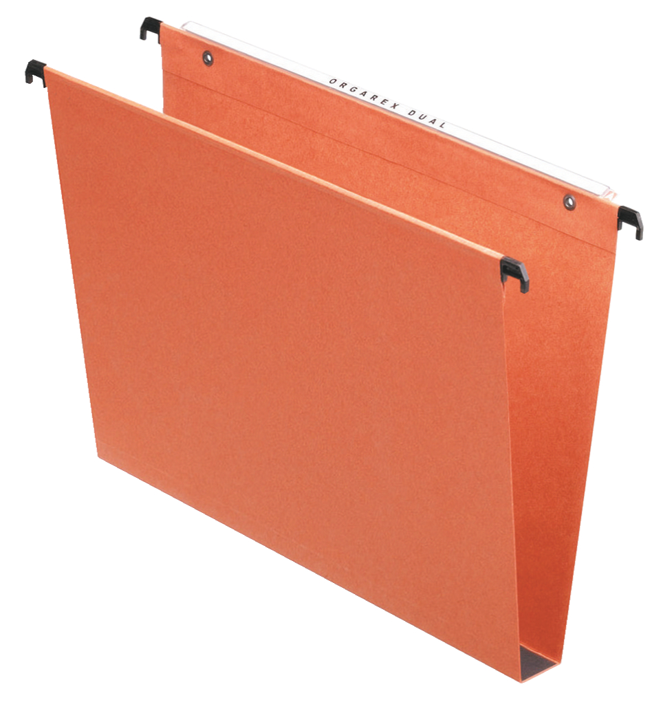 Hangmap Esselte Orgarex Dual Uniscope karton foolscap 390mm 30mm bodem lade oranje (50)(104030)