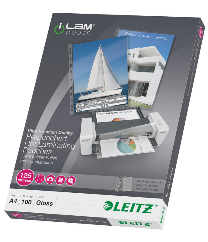 Lamineerhoes Leitz iLam A4 125 micron met perforatierand glanzend (100)