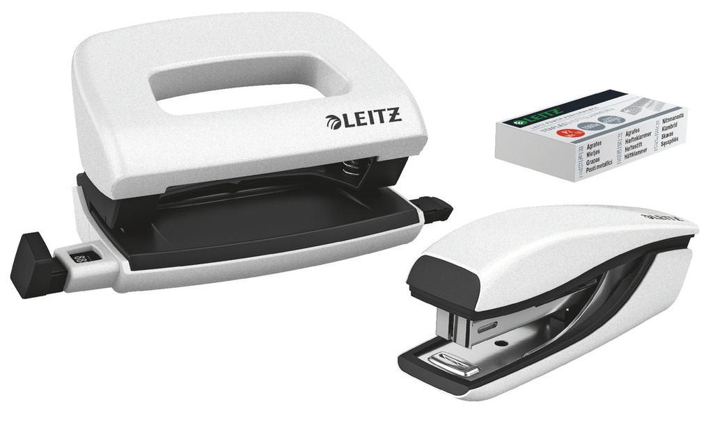 Set Leitz New NeXXt WOW Mini nietmachine en perforator 10vel wit metallic