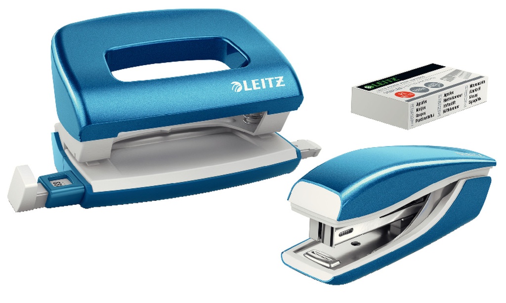 Set Leitz New NeXXt WOW Mini nietmachine en perforator 10vel blauw metallic
