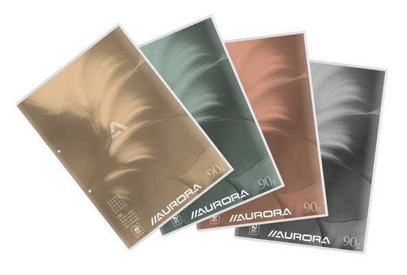 Cursusblok Aurora Mano kantgelijmd A4 90g geruit met kantlijn 2-gaats 200blz extra wit
