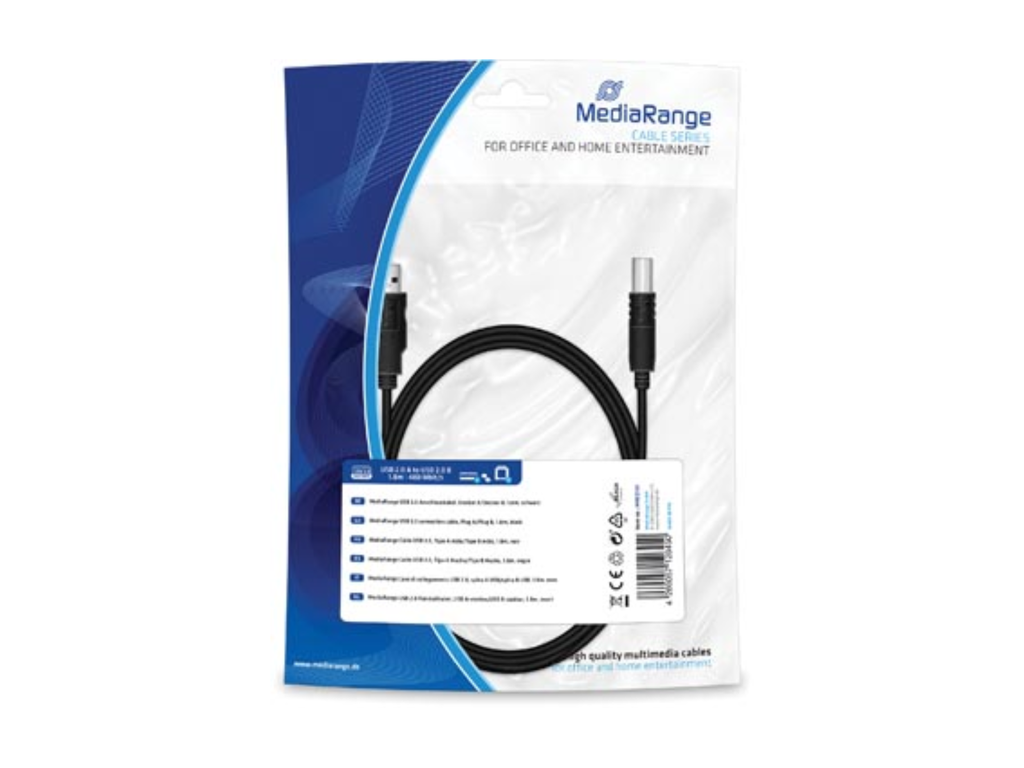 Aansluitkabel Mediarange USB 2.0 A naar USB 2.0 B 1,80m 