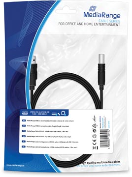 Aansluitkabel Mediarange USB 2.0 A naar USB 2.0 B 1,80m 