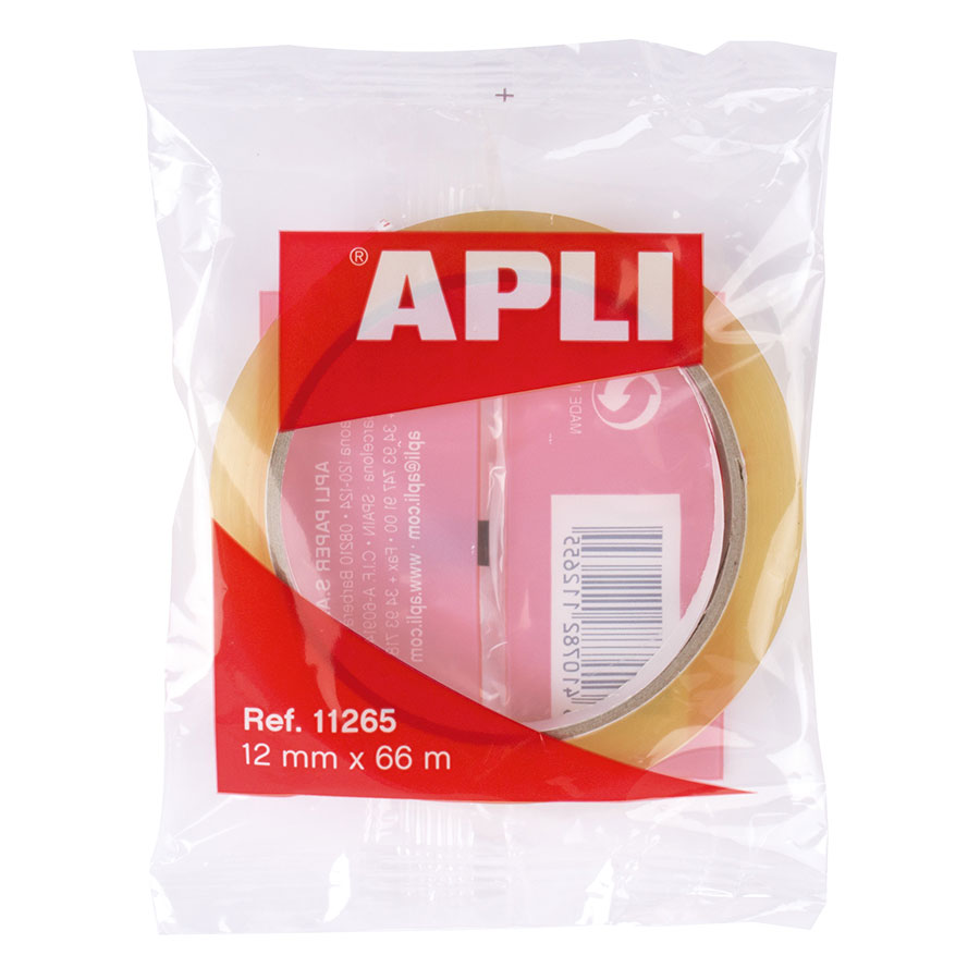 Plakband Apli 12mmx66m transparant voor grote afrollers