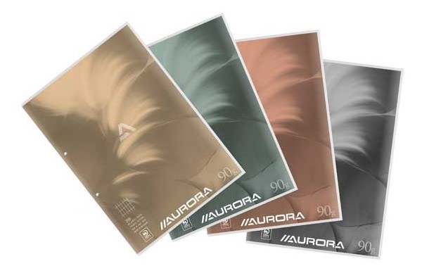 Cursusblok Aurora Mano kantgelijmd A4 90g commercieel geruit met kantlijn 2-gaats 200blz extra wit