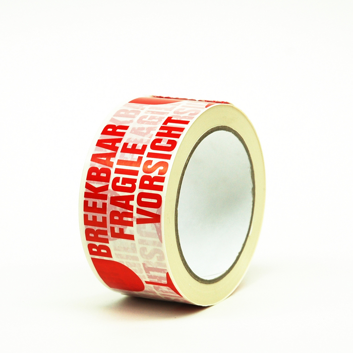 Kleefband PVC 50mmx66m breekbaar wit/rood