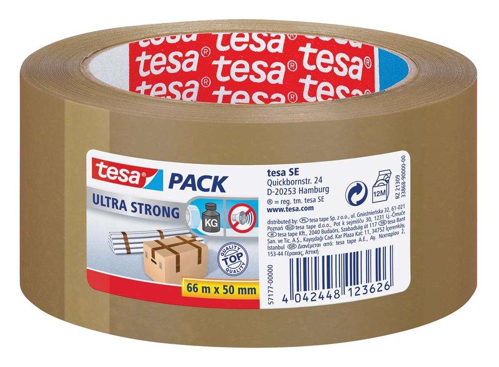 Verpakkingstape Tesa PVC 4124 Ultra Strong 50mm x 66m havana (412450M)