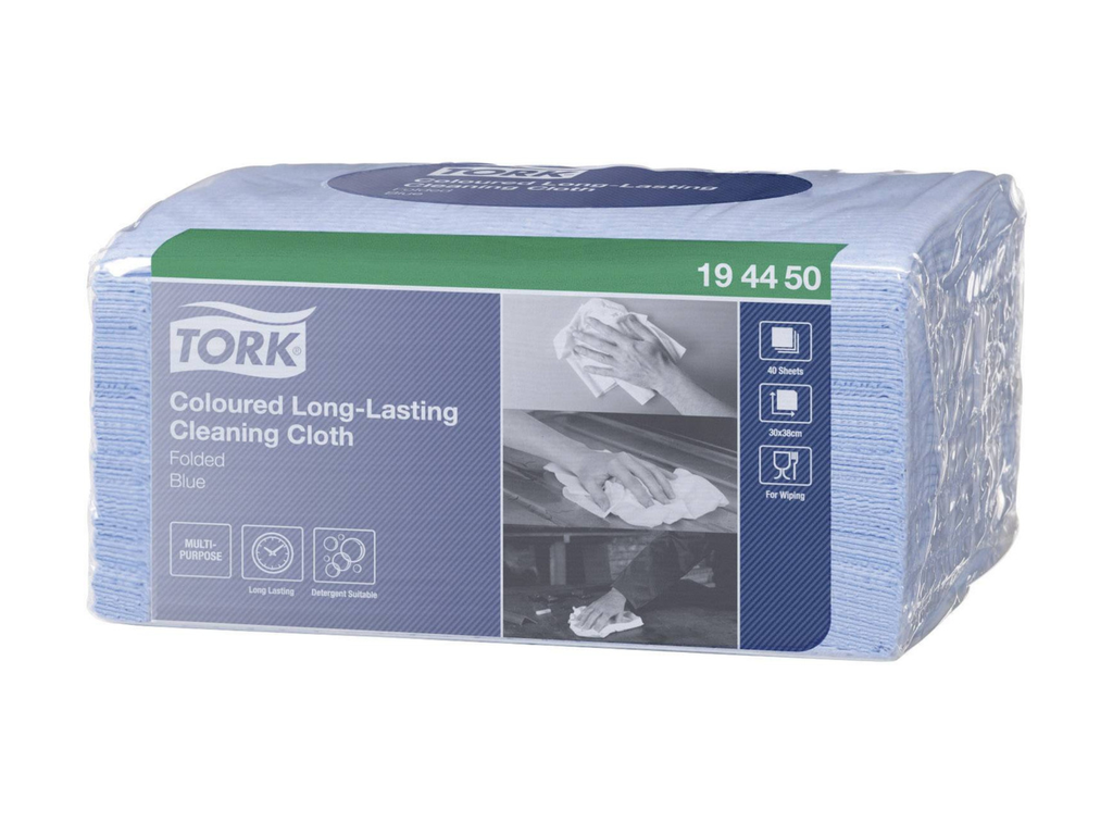 Reinigingsdoek Tork Coloured Long-Lasting Cloth W8 1-laags 40vel blauw (8)