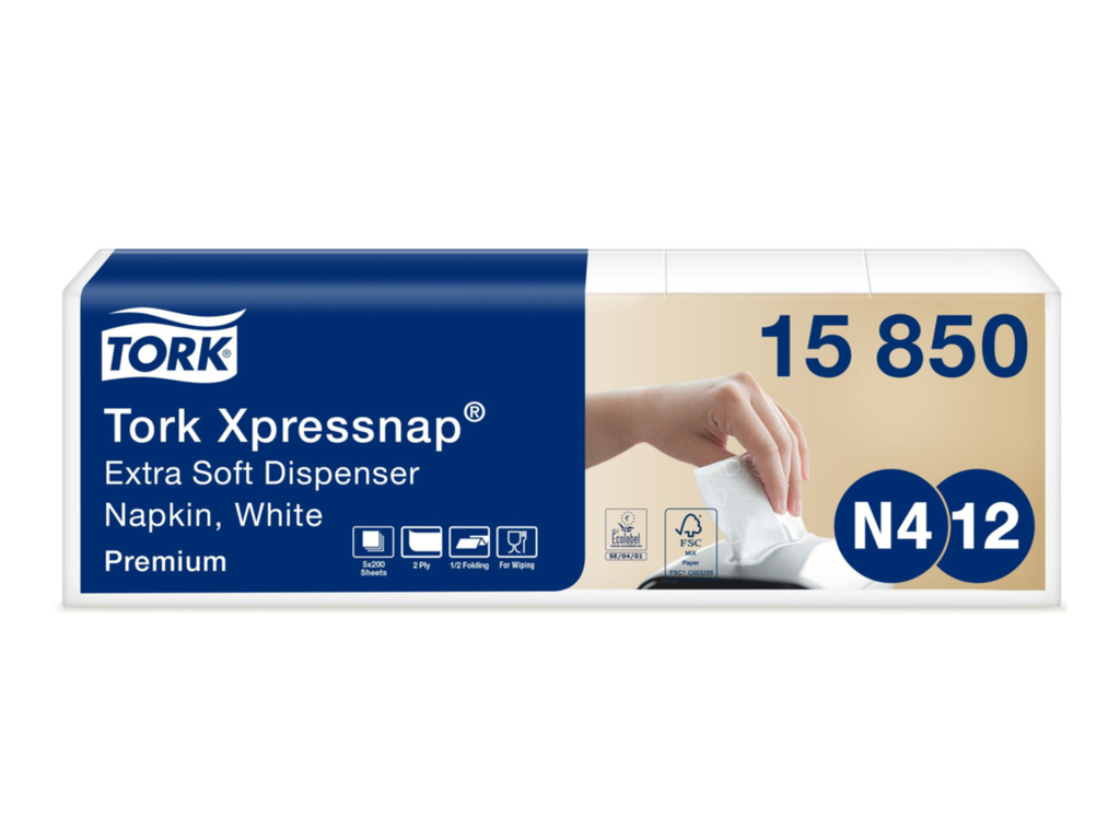 Servet Tork Xpressnap Extra Soft N4/N12 1/2-vouw 2-laags 200vel (5)