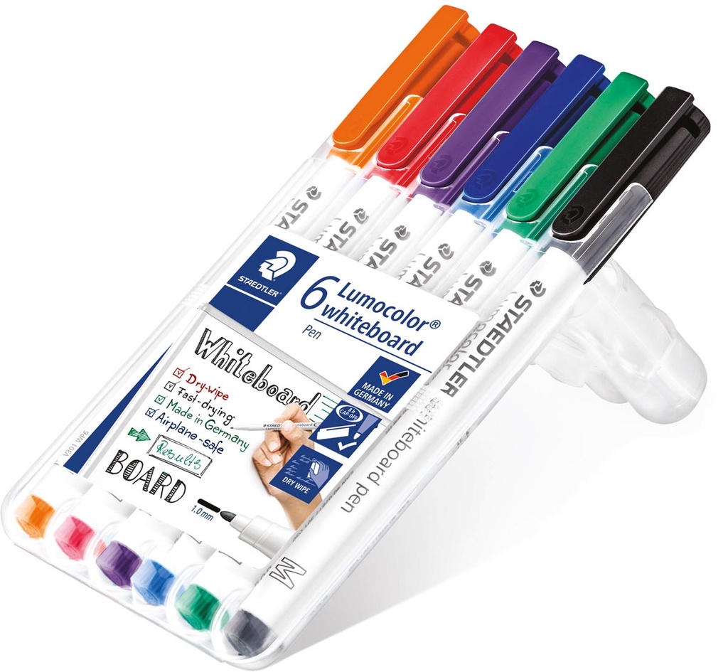 Whiteboard pen Staedtler Lumocolor Pen opstelbare box assorti (6)