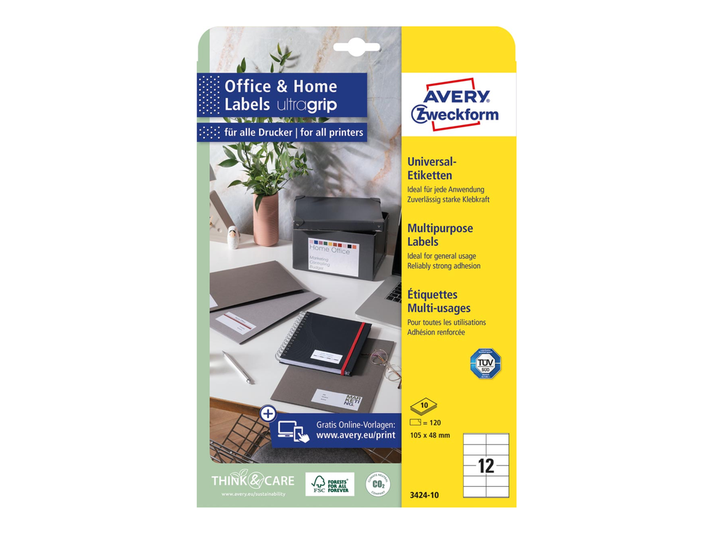 Etiketten Avery 12 etik/bl 105x48mm wit (10)