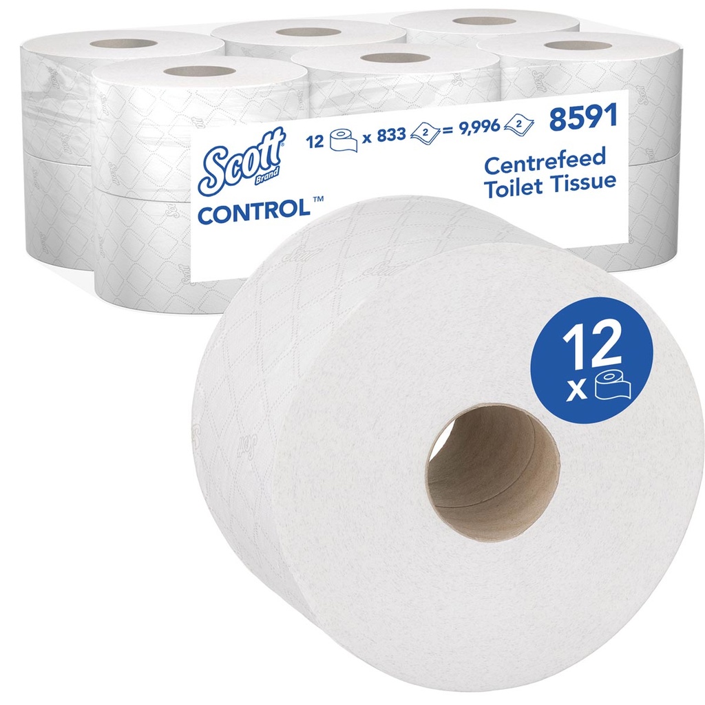 Toiletpapier Kimberly Clarck Scott Control centrefeed 2-laags wit (12)