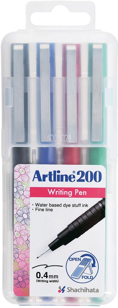 Fineliner Artline 200 0,4mm etui van 4 STUKS Assorti