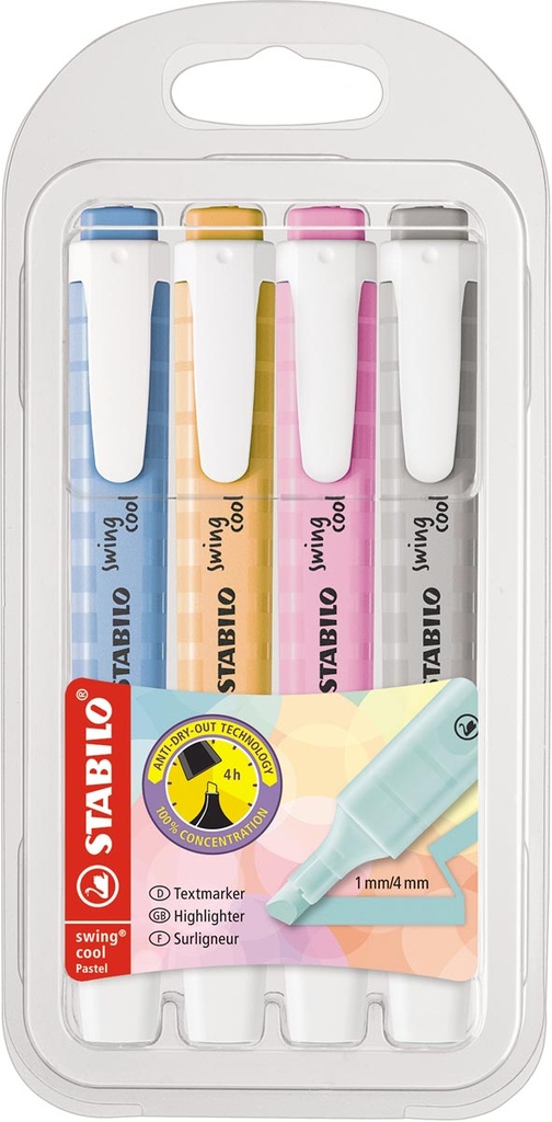 Markeerstift Stabilo Swing Cool Etui 4 STUKS Pastel Assorti