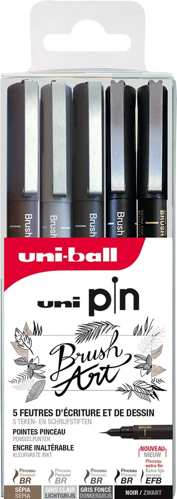 Fineliner Uni-ball Uni Pin Brush Art Etui 5 STUKS Assorti punten