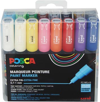 Paintmarker Posca 1MC Extra-fijne punt Etui Assorti (16)