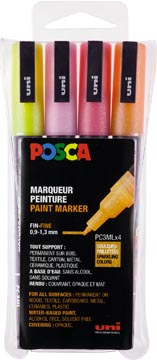 Paintmarker Posca PC-3M Set 4 STUKS Glitter Geel-Oranje-Roze-Rood