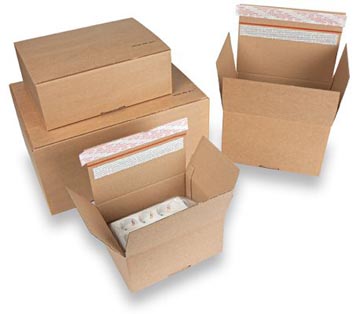 Verzenddoos enkele golf boekwikkel met plakstrip 230x160x80mm bruin