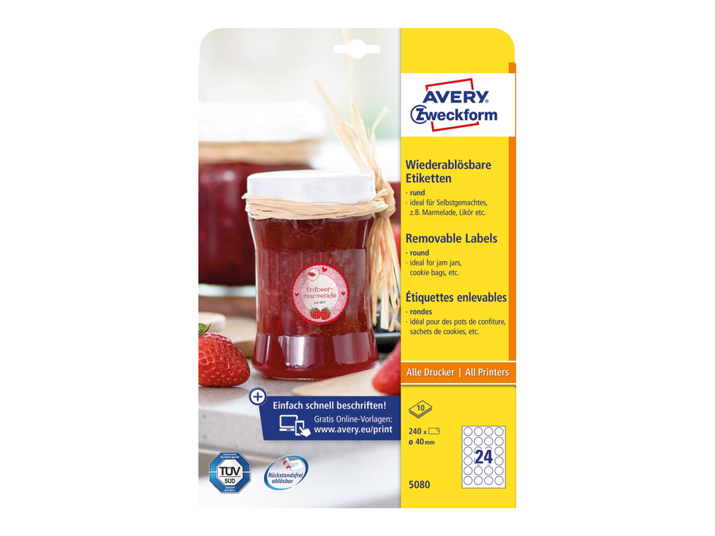 Etiketten Avery afneembaar rond 24 etik/bl Ø40mm wit (10bl/doos)