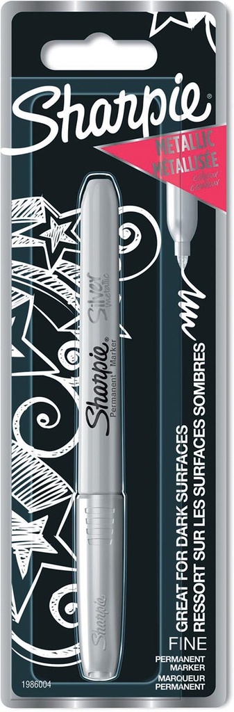 Permanent marker Sharpie fijne ronde punt 1mm zilver metallic blister