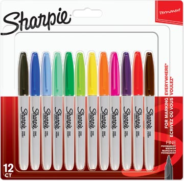 Permanent marker Sharpie fijne ronde punt 1mm assorti (12)