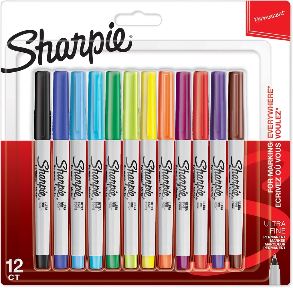 Permanent marker Sharpie extra fijne ronde punt assorti (12)