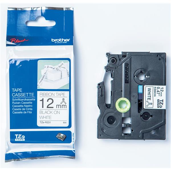 Tape Brother P-Touch TZE-R231 12mmx4m zwart op wit laminat (stoflint)
