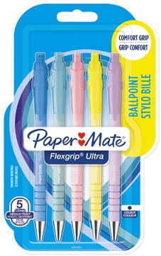 Balpen Paper Mate Flexgrip Pastel medium zwarte inkt assorti (5)