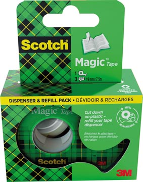Plakband Magic Tape Scotch 19mmx7,5m dispenser + 3 rolletjes