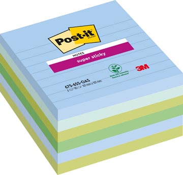 Memoblok Post-It Super Sticky Notes XL Oasis 101x101mm 90vel gelijnd assorti 6 blokken