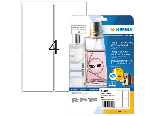 Herma Etiket 4etik/blad ft 99.1x139mm Transparant Folie (25)