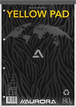 Notablok Aurora Writing recycle geel A4 gelijnd