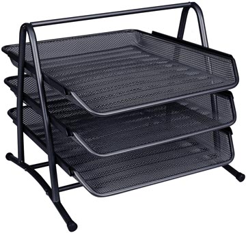 Brievenbakje Q-Connect mesh metaal A4 3 onderverdelingen zwart