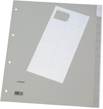 Tabbladen Q-Connect PP A4 4-gaats 12 tabs grijs