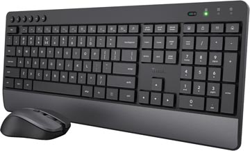 Deskset draadloos Trust Trezo gerecycleerd kunststof toetsenbord en muis QWERTY zwart