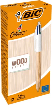 Bic Balpen Bic 4 Colours Wood Style medium assorti