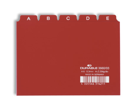 Tabkaarten Durable PP A6 indeling 5/5 A-Z bedrukte tabs (25)