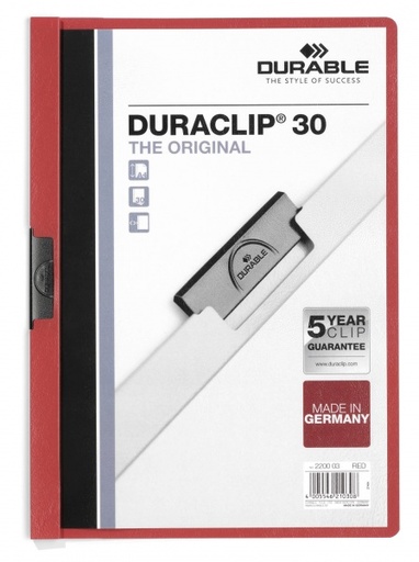[DUR-220003] Klemmap Durable Duraclip 30 PP A4 30vel (rood)