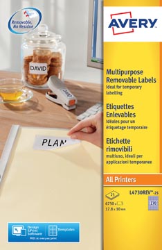 Etiketten Avery Removable 02 etik/bl 199.6x143.5mm wit (25)