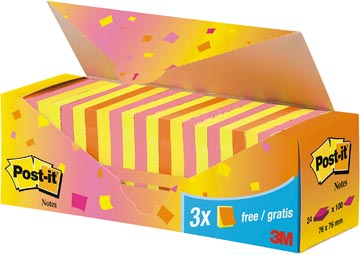 Memoblok Post-It Notes 76x76mm 90vel voordeelpak assorti (24)