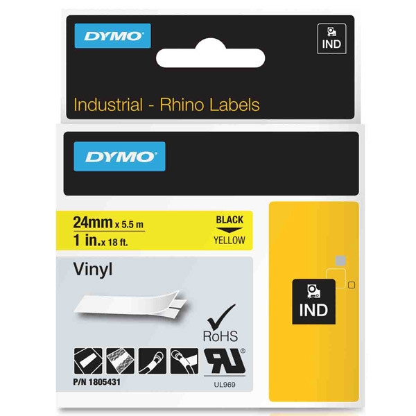 [DYM-1805431] Dymo Rhino tape vinyl 24mmx5,5m (zwart/geel)