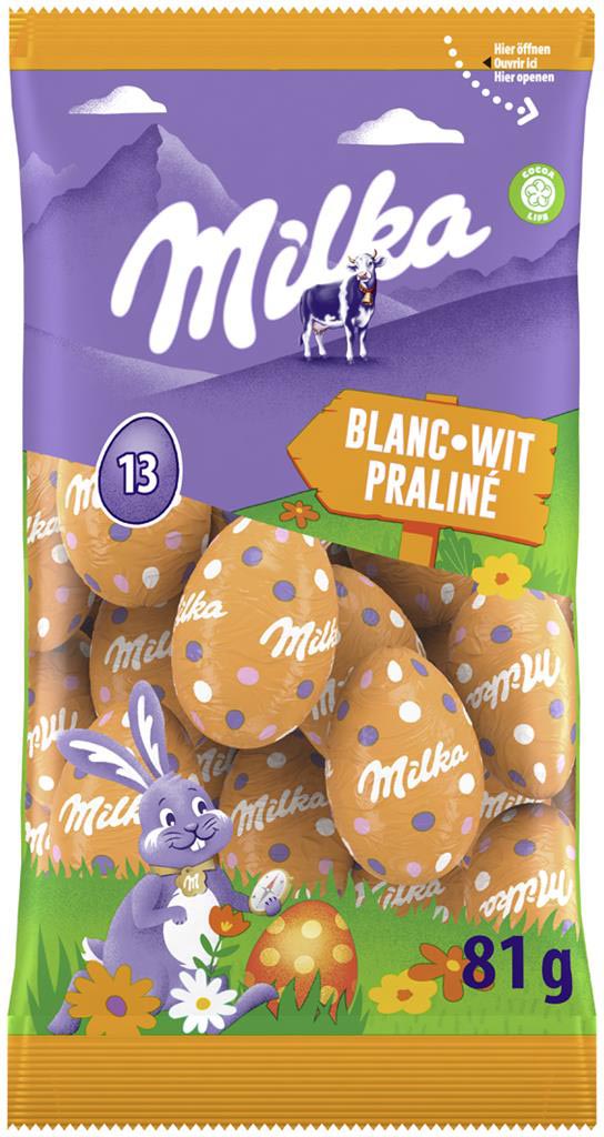 Paaseitjes Milka witte chocolade praliné zakje 81g