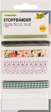 [TIM-12024] Folia stoffen linten 6 geassorteerde kleuren lengte 5,5m (flower fields)