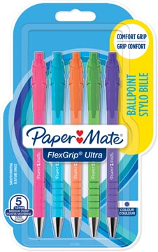 Balpen Paper Mate Flexgrip Ultra RT Brights medium punt 1mm blauwe inkt assorti (5)